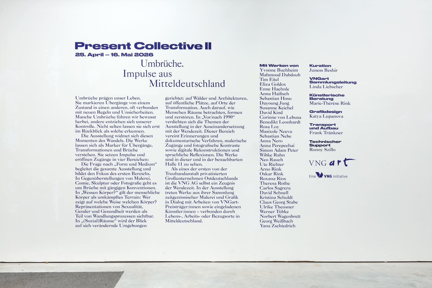 Yvonne Buchheim, Mahmoud Dabdoub, Tim Eitel, Eliza Goldox, Enne Haehnle, Anna Haifisch, Sebastian Hosu, Dayoung Jung, Susanne Keichel, David Kind, Corinne von Lebusa, Benedikt Leonhardt, Rosa Loy, Masixole Ncevu, Sebastian Nebe, Anna Nero, Anna Perepechai, Simon Adam Peter, Wibke Rahn, Neo Rauch, Ute Richter, Arno Rink, Oskar Rink, Roxana Rios, Theresa Rothe, Carlos Sagrera, David Schnell, Kristina Schuldt, Claus Georg Stabe, Ulrike Theusner, Werner Tübke, Norbert Wagenbrett, Georg Weißbach und Yana Zschiedrich.